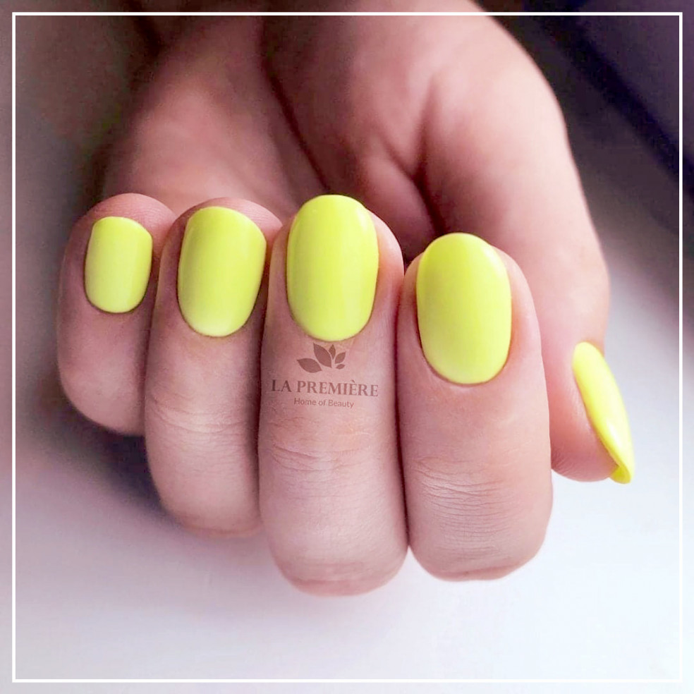 Krótkie neonowo żółte paznokcie hybrydowe Krótkie neonowo żółte paznokcie hybrydowe