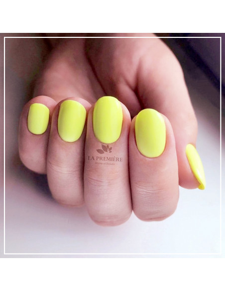Krótkie neonowo żółte paznokcie hybrydowe Krótkie neonowo żółte paznokcie hybrydowe