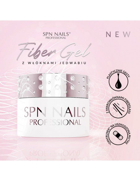 Infografika prezentująca najważniesze cechy żelu włóknami jedwabiu Fiber Gel SPN Nails