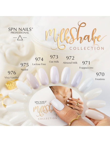 Wzornik prezentujący różne odcienie lakierów hybrydowych z kolecji MilkShake