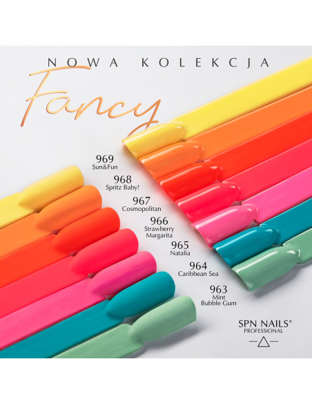 Wzornik prezentujący kolory z lakierów hybrydowych z kolekcji Fancy w matowym i błyszczącym wykończeniu