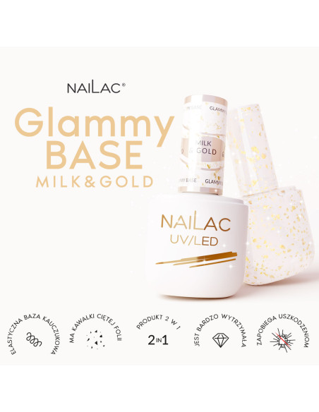 Baza kauczukowa Glammy Base Milk&Gold NaiLac 7ml