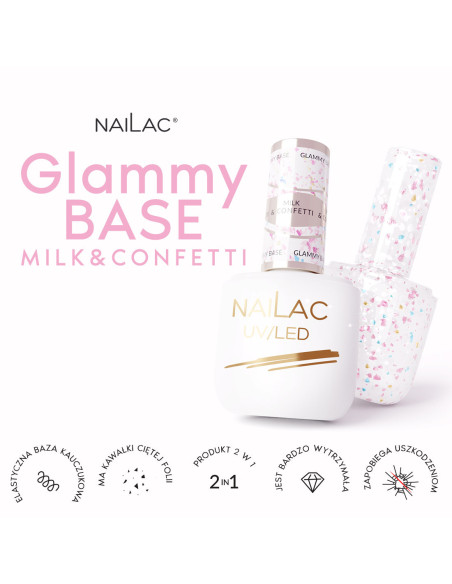 Baza kauczukowa Glammy Base Milk&Confetti NaiLac 7ml