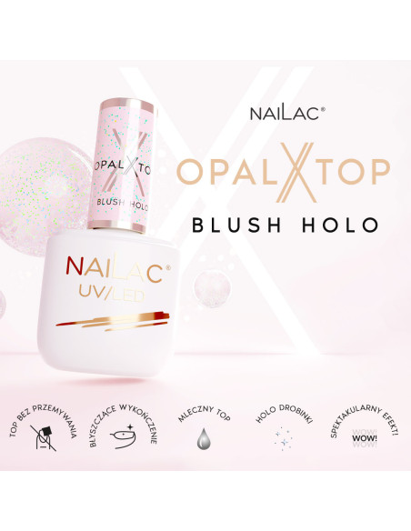 Top hybrydowy OpalX Top Blush Holo NaiLac 7ml