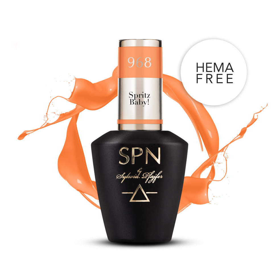 Bultelka z lakierem hybrydowym i splashem w kolorze pomarańczowym SPN 968 Spritz Baby! UV LaQ 8 ml