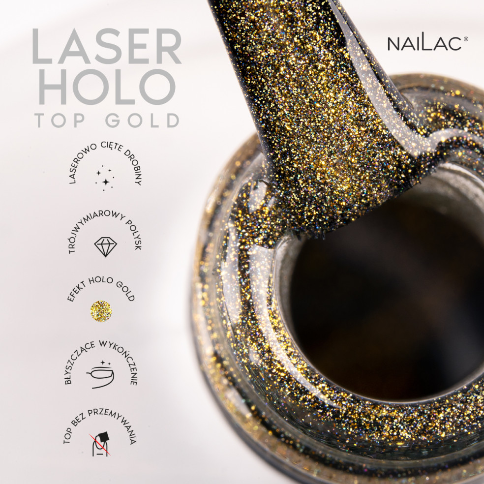 Hybrid top coat Laser Holo Top Gold NaiLac 7ml