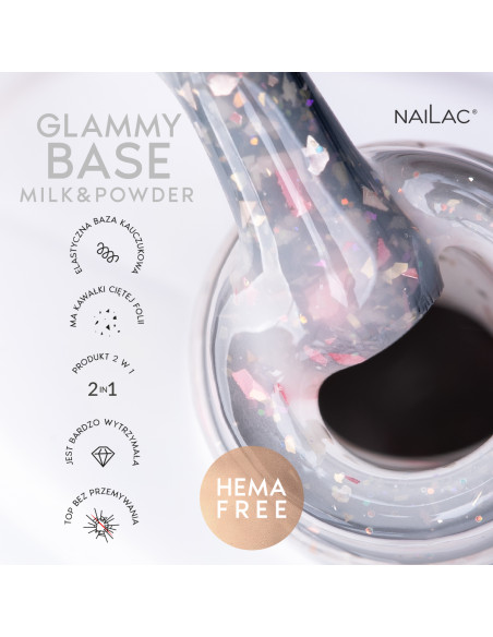 Baza kauczukowa Glammy Base Milk&Powder NaiLac 7ml