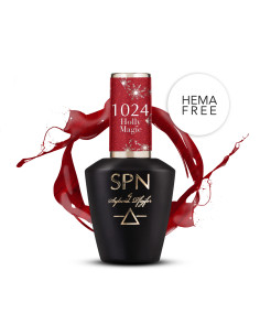 Butelka z lakierem hybrydowym i splashem w kolorze metalicznym czerwonym 1024 Holly Magic UV LaQ 8ml SPN Nails