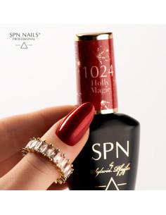 Butelka z lakierem hybrydowym i splashem w kolorze metalicznym czerwonym 1024 Holly Magic UV LaQ 8ml SPN Nails 2