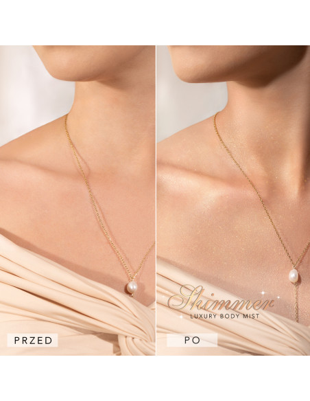 Zdjęcie prezentujące efekt przed/po zastosowaniu mgiełki rozświetlającej do ciała