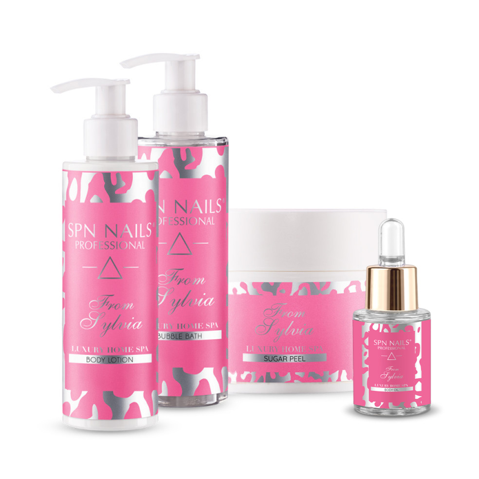 Zestaw perfumowanych kosmetyków SPA from Sylvia nr 3: balsam do ciała, że do kąpieli, peeling, oliwka