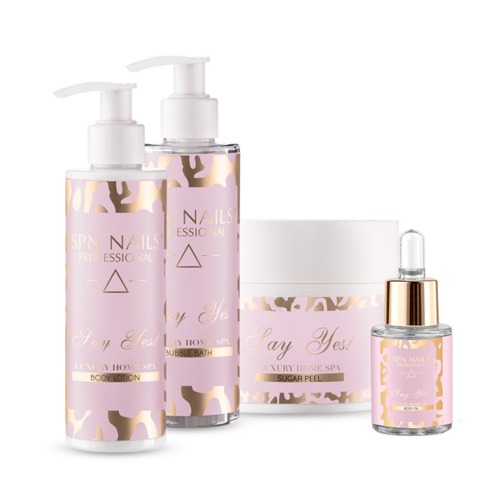 Zestaw perfumowanych kosmetyków SPA Say Yes! nr 3: żel do kąpieli, balsam do ciała, peeling, oliwka