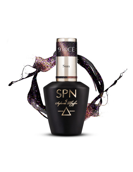 Butelka z lakierem hybrydowym i tipsem w kolorze złotym metalicznym 910CE Sun