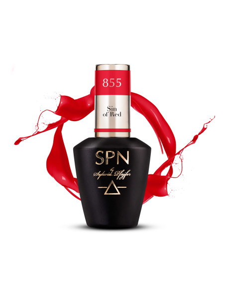 Butelka z lakierem hybrydowym i splashem w kolorze głębokiej czerwieni 855 Sin of Red