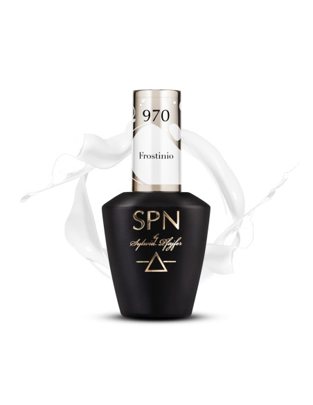 Butelka z lakierem hybrydowym i splashem w kolorze białym 970 Frostinio UV LaQ 8ml
