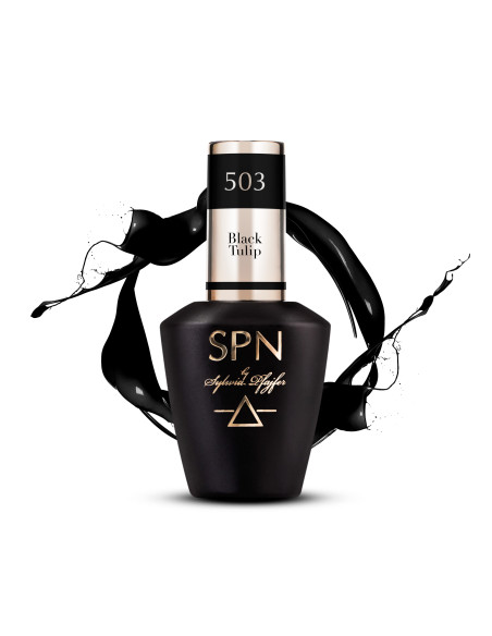 Butelka z lakierem hybrydowym i splashem w kolorze czarnym 503 Black Tulip Butelka z lakierem hybrydowym i splashem w kolorze czarnym 503 Black Tulip