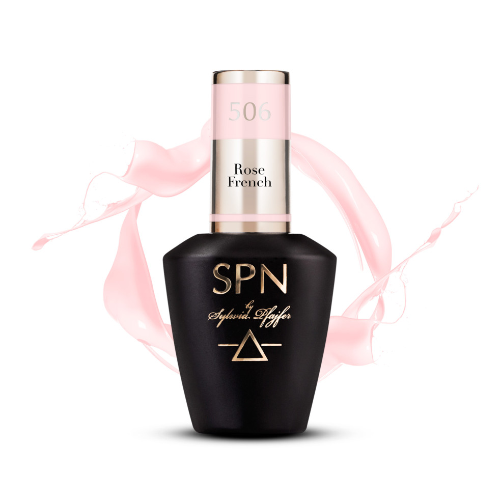 Butelka z lakierem hybrydowym i splashem w   kolorze pudrowego różu 506 Rose French