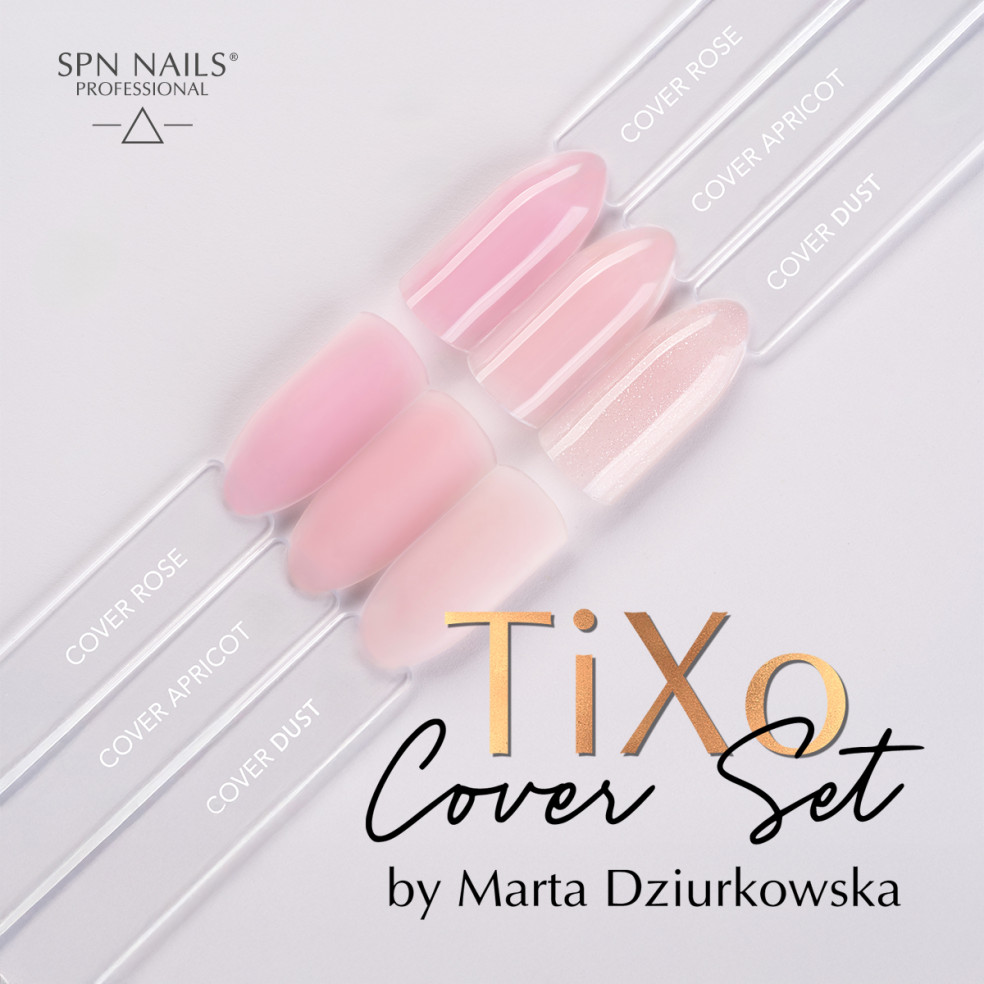 Wzorniki prezentujące 3 nowe odcienie żeli do przedłużania z tiksotropią TiXO Gwel by Marta Dziurkowska