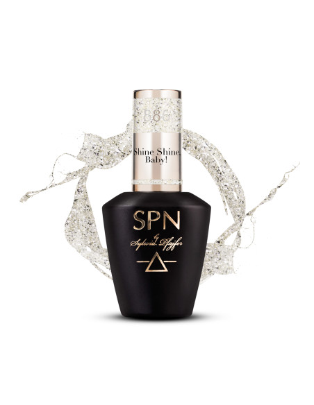 Butelka z lakierem hybrydowym i splashem w kolorze brokatowy złoty 886 Shine Shine