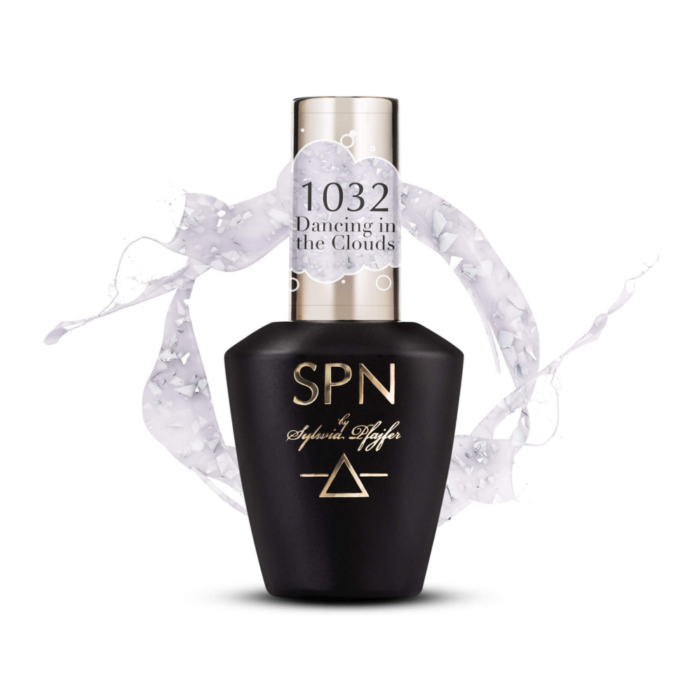 Butelka z lakierem hybrydowym  w kolorze mlecznym z drobinkami ciętej folii