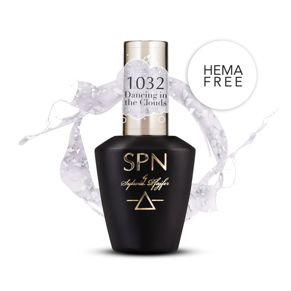 Butelka z lakierem hybrydowym i splashem w kolorze mlecznym z drobinkami ciętej folii