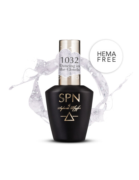 Butelka z lakierem hybrydowym i splashem w kolorze mlecznym z drobinkami ciętej folii