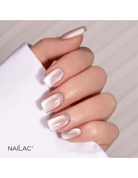 Paznokcie z topem hybrydowym Cat Eye Pearl z efektem flash