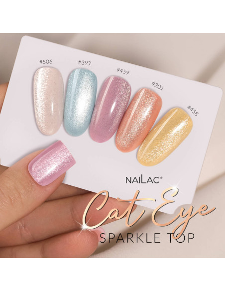 Kolorowe wzorniki pokryte topem hybrydowym Cat Eye Sparkle z efektem flash