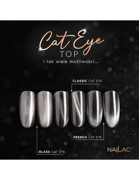 Różne możliwości zdobień wykonanych za pomocą topu Cat Eye z efektem flash
