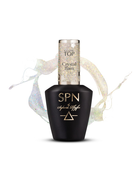 Opalizujący top hybrydowy Glow Top Crystal Rain 10 ml SPN Nails z drobinkami - top No Wipe