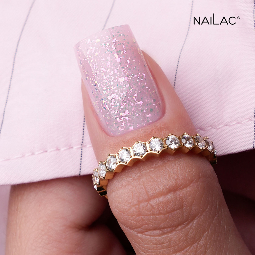 Crystal Kiss Gel NaiLac - stylizacja paznokci z efektem Flash na kciuku