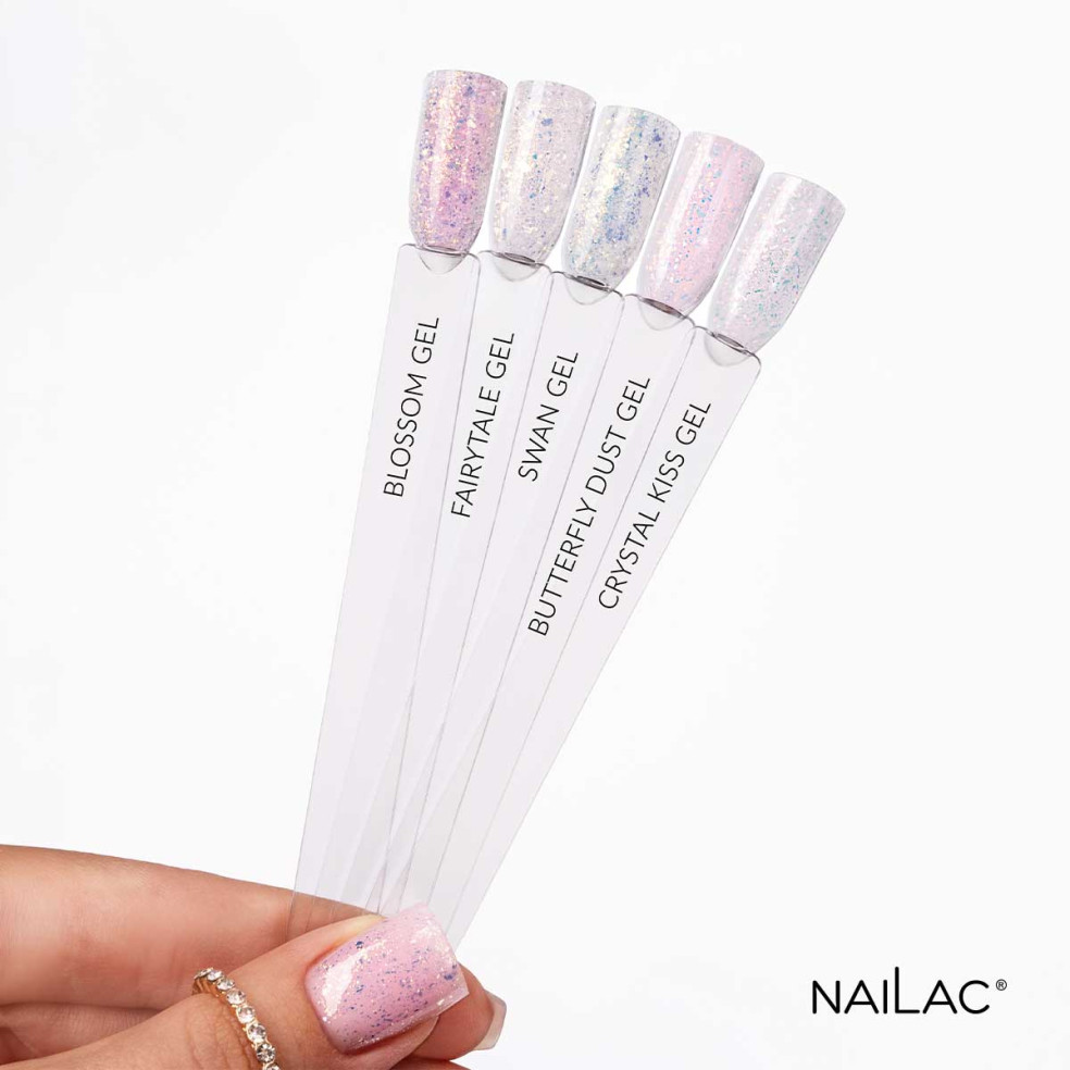 Paleta kolorów żeli NaiLac z efektem Flash - wzorniki odcieni do wyboru