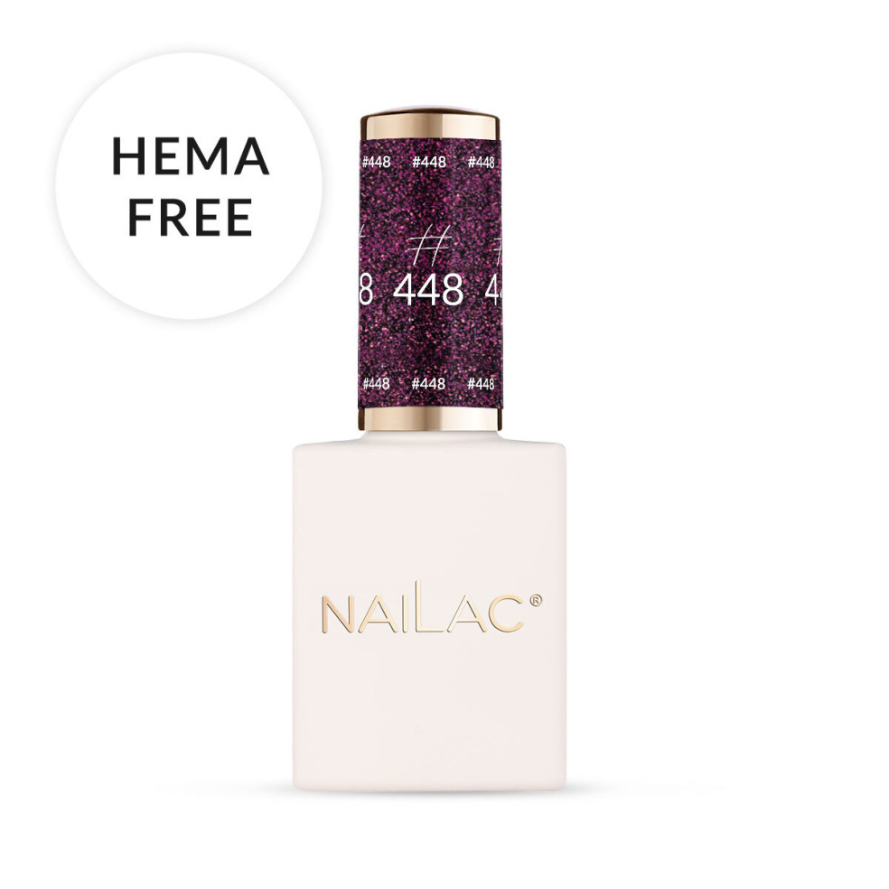 #448 Lakier hybrydowy NaiLac 7ml fioletowy z drobinkami