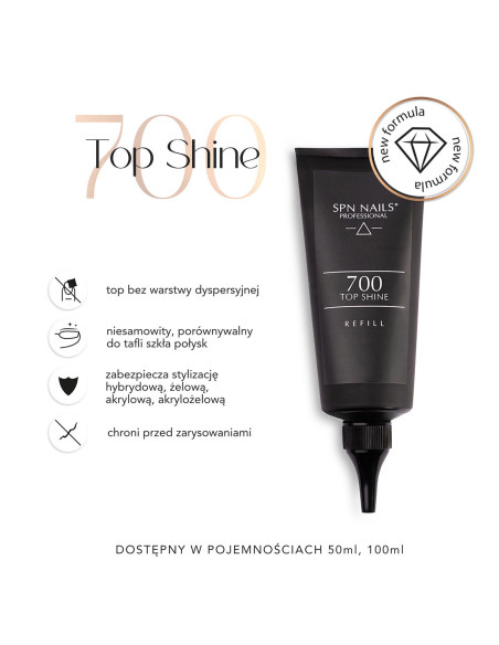 Top hybrydowy 700 Top Shine NEW FORMULA UV LaQ refill 50ml