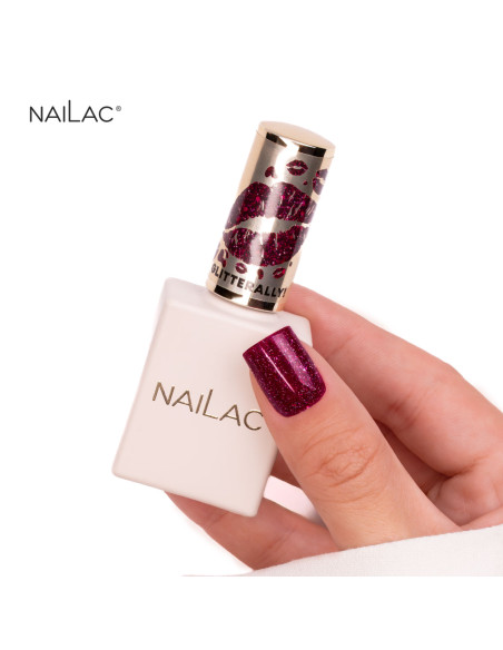 Hybrid nail polish glitter raspberry pink flash effect - Glitterally! NaiLac 7ml
